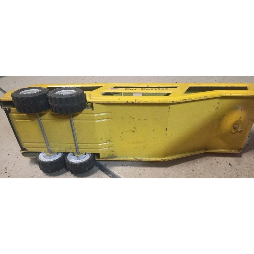 Vintage Tonka Toys Mighty Tonka Car Carrier Trailer Hauler Yellow Pressed Steel